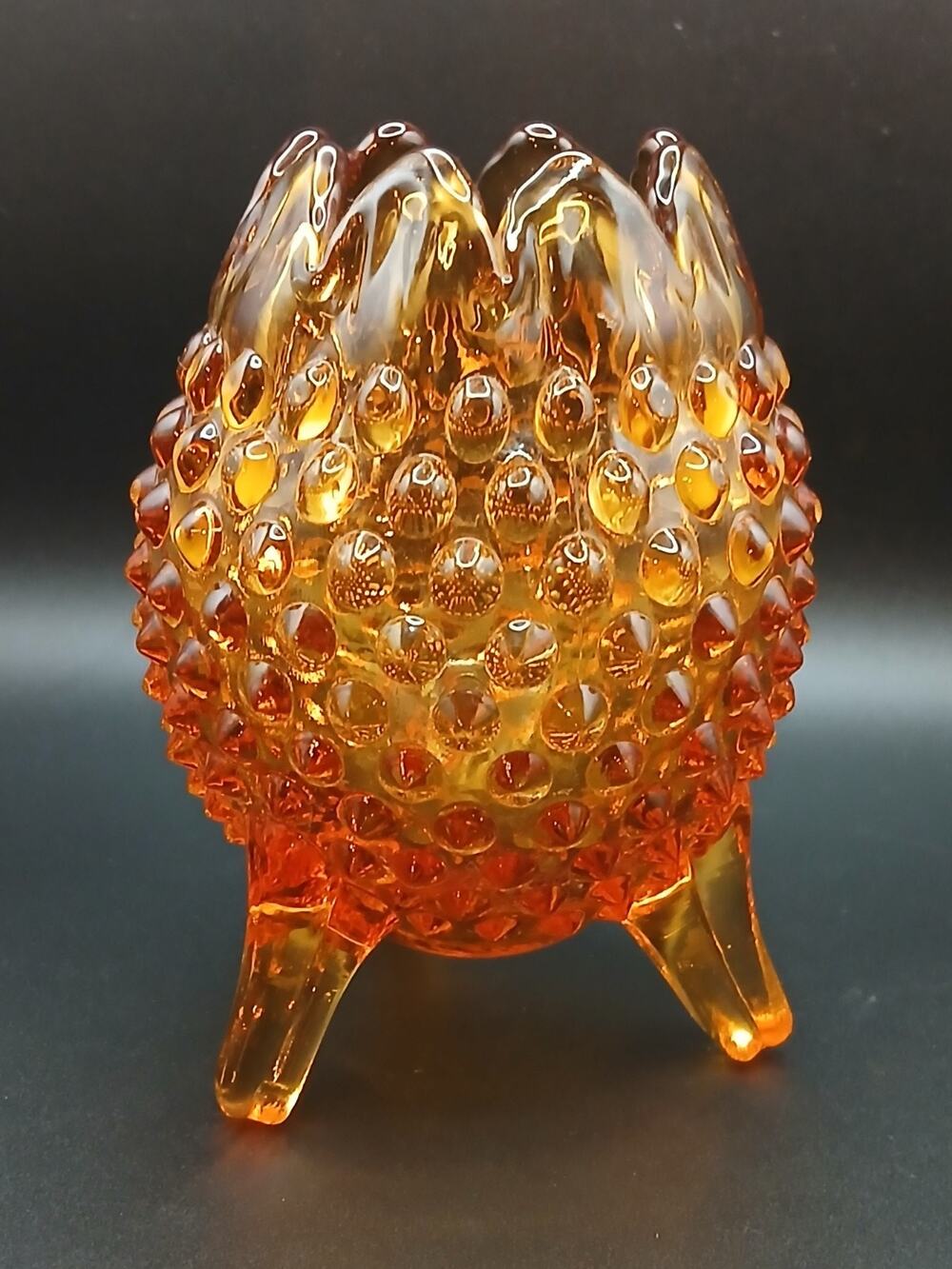 Vintage Fenton Amberina Hobnail 3-Footed Egg Rose Bowl Vase 5" Art Glass